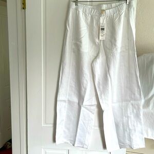 Eileen Fisher NWT Organic Linen Wide-Leg Pants white Size LG